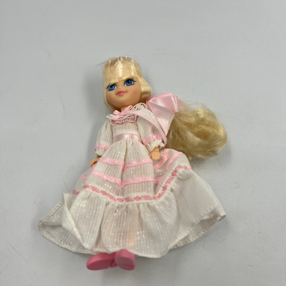 Vintage 1985 Hasbro Bradley Inc 6 Inch Blonde Doll Pink Victorian Dress Bow